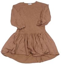 Hnedé trblietavé svetrové šaty H&M