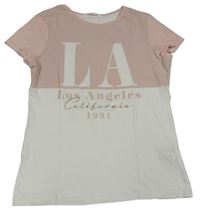 Bílo-růžové tričko s nápisem H&M