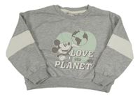 Sivá melírovaná crop mikina s Mickeym a zeměkoulí Primark