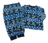 Tmavomodro-modré vzorované pyžamo s dinosaury F&F
