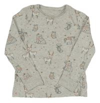 Šedé melírované triko se zvířaty a hvězdami C&A