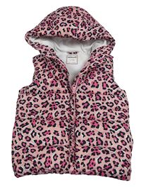 Ružová vzorovaná šušťáková zateplená vesta s kapucňou Minoti