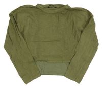 Khaki sieťované crop tričko s všitým topem Primark