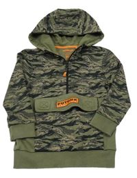 Khaki-army propínací mikina s nápisem a kapucí F&F