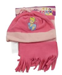 Nové - 2set - Tmavoružová fleecová čapica s Popelkou + šál s strapcemi Disney