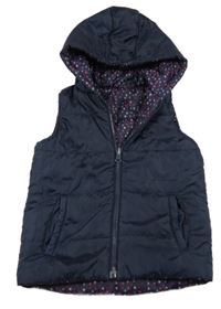 Tmavomodrá šusťáková zateplená oboustranná vesta s kapucí Topolino