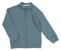 Modrošedá rebrovaná prepínaci mikina s golierikom George