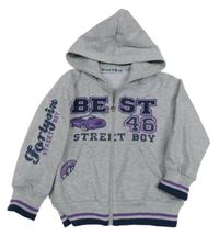 Sivá melírovaná prepínaci mikina s autom s nápisom a kapucňou