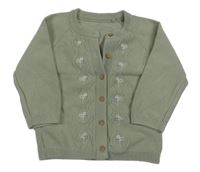 Zelenošedý prepínaci sveter s výšivkami květů Tu