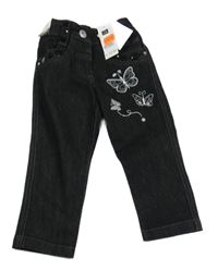 Nové - Černé rifle s motýly s flitry a kamínky Dunnes