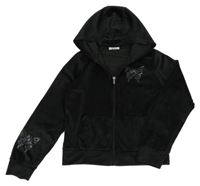 Čierna plyšová prepínaci mikina s motýlem z kamínků a kapucňou Primark