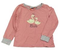 Starorůžové pyžamové triko s labutěmi Alive