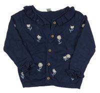 Tmavomodrý prepínaci sveter s výšivkami květů Tu