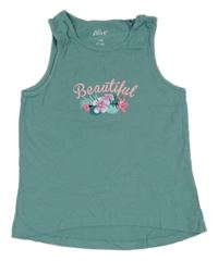 Zelený top s kvetinami a listami Alive