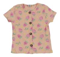 Ružové rebrované tričko s jahodami a gombíkmi Dopodopo