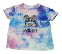 Modro-ružové batikované tričko s dívkou Shein