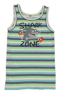 Bielo-modro-zelené pruhované tielko so žralokom Yigga