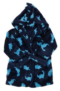 Tmavomodrý chlupatý župan s dinosaury a kapucí George