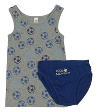 2set - Sivé melírované tielko s futbalovými míči + modré slipy s nápisom