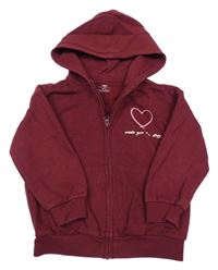 Vínová prepínaci mikina so srdcem a kapucňou M&S