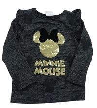 Tmavosivý ľahký melírovaný sveter s Minnie z flitrů Disney