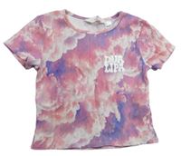 Lila-ružovo-béžové rebrované crop tričko s nápisom H&M