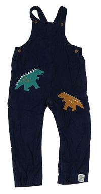 Tmavomodré manšestrové laclové kalhoty s dinosaury M&S