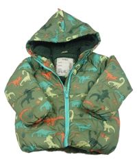 Zelená šusťáková zimní bunda s dinosaury a kapucí M&S