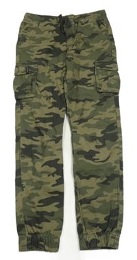 Khaki army cuff plátěné kalhoty s kapsami terranova