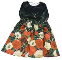 Černo-zeleno-červené květované šaty 