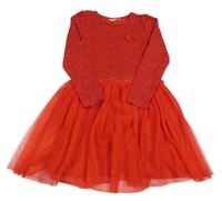 Červené vzorované šaty s tylovou sukní kids 