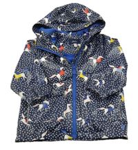 Tmavomodrá bodkovaná á nepromokavá jarná bunda s koníky a kapucňou Joules