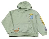 Svetlozelená mikina s potlačou a kapucňou