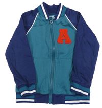 Zeleno-modrá propínací mikina s písmenem 