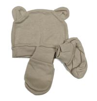 Nové - 3 set - béžová čepice + rukavice + capáčky