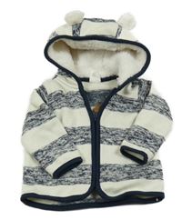 Smetanovo-tmavomodrá pruhovaná pletená propínací mikina s kapucí H&M