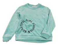 Zelená plyšová mikina s nápisom