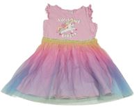 Ružové šaty s jednorožcom a barevnou tylovou sukní Dopodopo