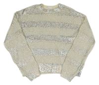 Stříbrno-smotanový pruhovaný crop sveter M&S