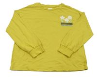 Žlutozelené triko s květinami Next