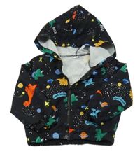 Čierna ľahká bunda s farebnymi dinosaurami a kapucňou Shein