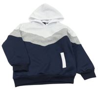 Tmavomodro-bielo-sivá mikina s kapucňou