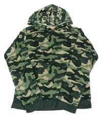 Zeleno-béžová army ľahká zamatová mikina s kapucňou