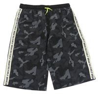 Šedé šusťákové army kraťasy s nápisy Ergeenomixx