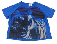 Tmavomodré sportovní crop tričko s tygrem Adidas