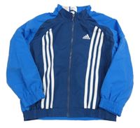 Modrá šusťáková sportovní bunda s pruhy Adidas