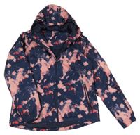 Tmavomodro-ružová šušťáková vzorovaná funkčná zimná bunda s kapucňou zn. Crivit