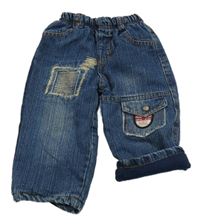 Tmavomodré zateplené rifle s výšivkou