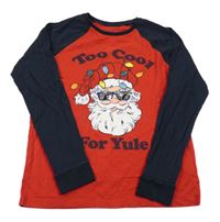 Červeno-tmavomodré tričko so Santou a nápismi Next