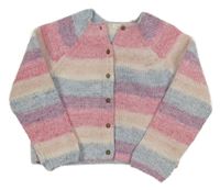 Ružovo-smetanovo-modrý pruhovaný prepínaci žinylkový crop sveter Next